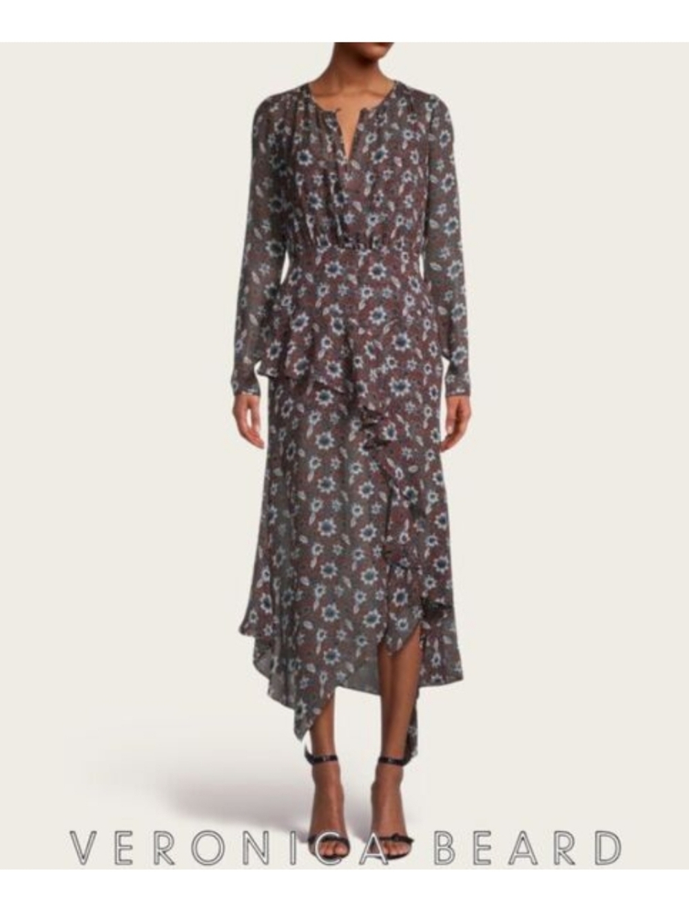 VERONICA BEARD SAZAN CLAY FLORAL SILK MIDI DRESS
